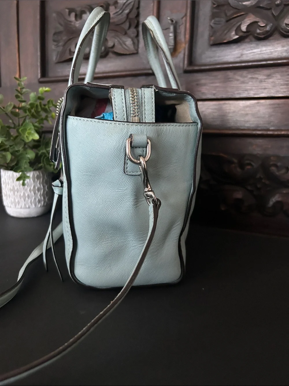 Coach Light Blue Leather Satchel with Top Handles
